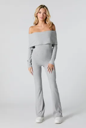 Ribbed Off Shoulder Long Sleeve Jumpsuit