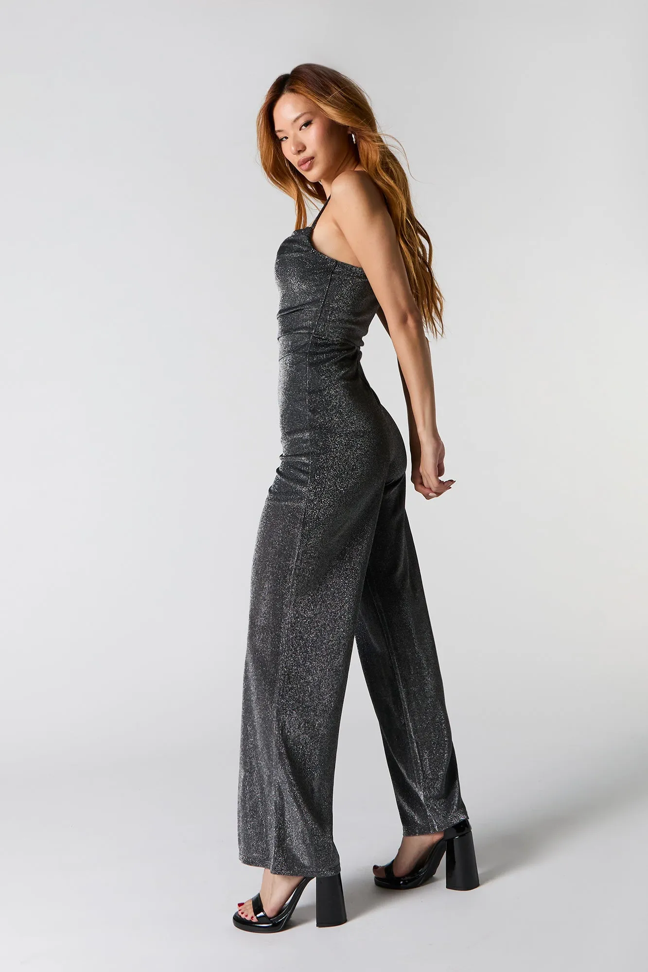 Sparkle Cowl Neck Wide Leg Jumpsuit