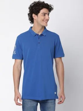 Spykar Men Ink Blue Cotton Half Sleeve Plain Polo Tshirt