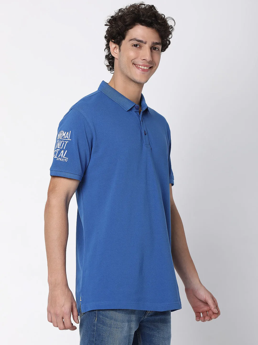 Spykar Men Ink Blue Cotton Half Sleeve Plain Polo Tshirt