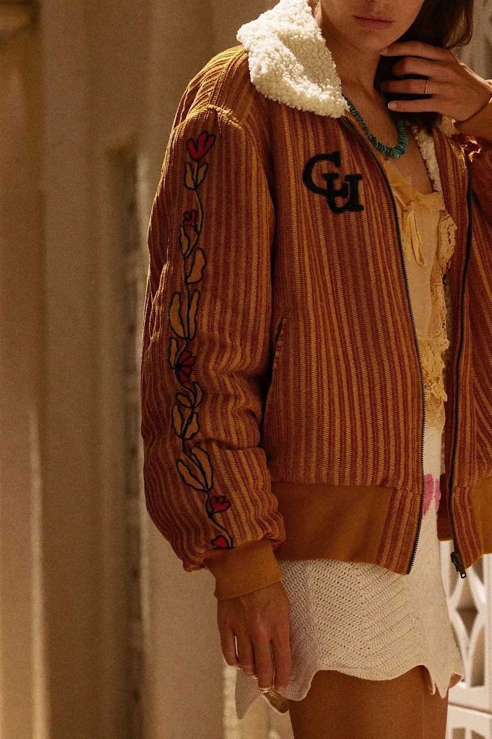 Talk To Me Embroidered Bomber Jacket