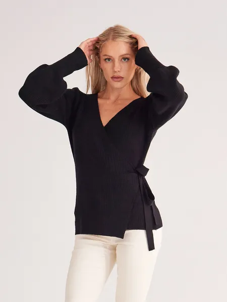 TEEK - Black Ladies Cross Strap Sweater