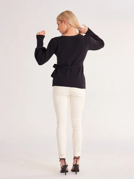TEEK - Black Ladies Cross Strap Sweater