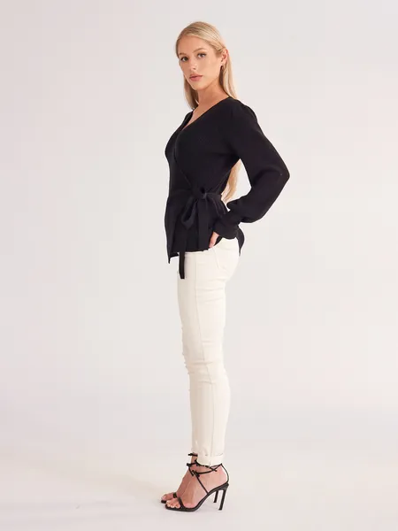 TEEK - Black Ladies Cross Strap Sweater