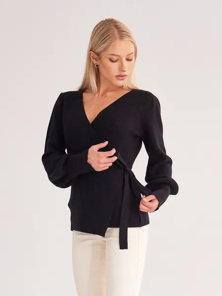 TEEK - Black Ladies Cross Strap Sweater