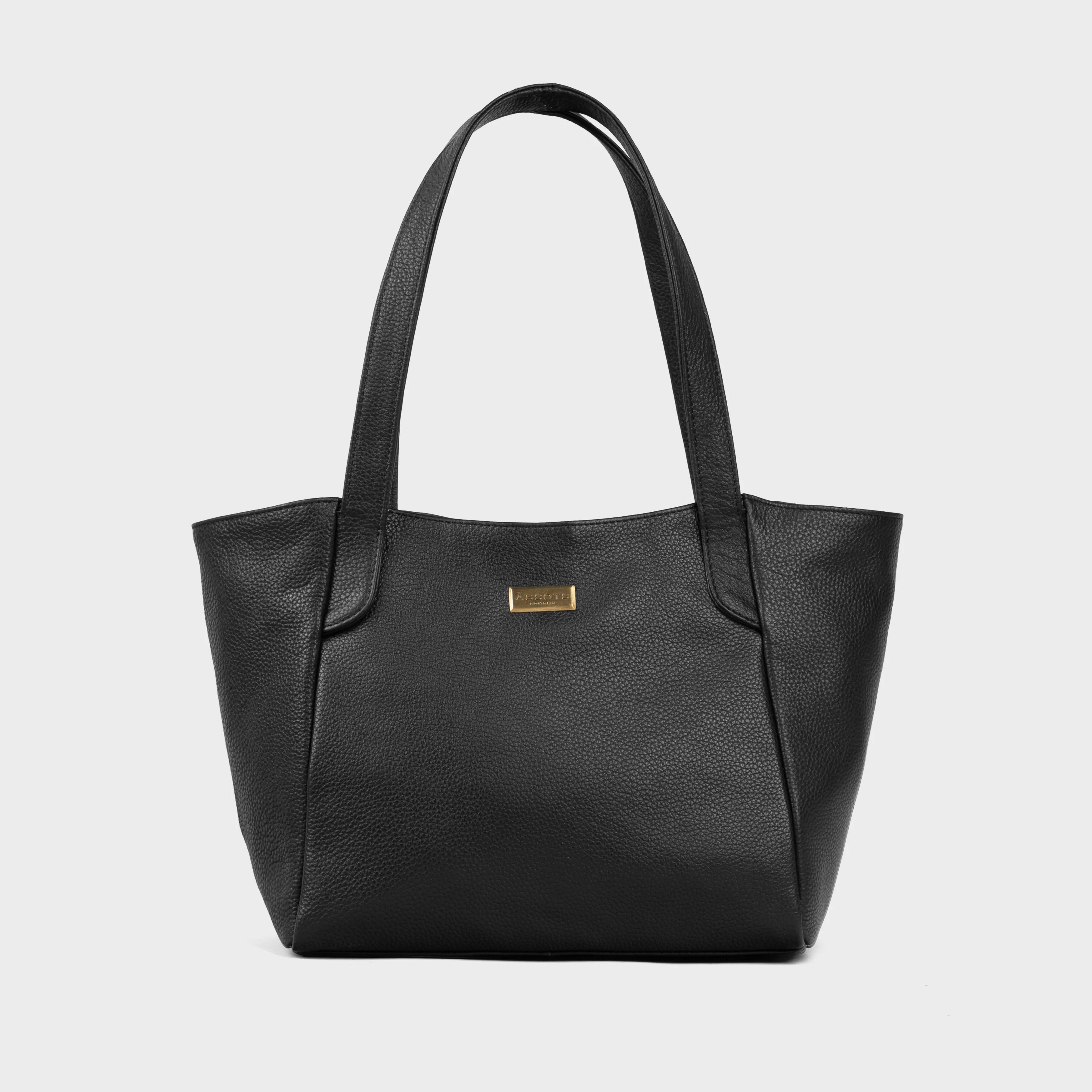 'URBAN TOTE' Black Pebble Grain Real Leather Work Tote Bag