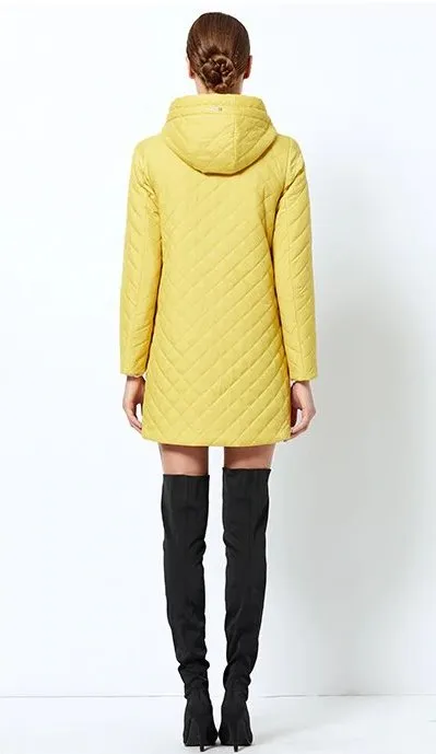 Women's Spring Warm Hooded Quilted Coat With Stand-Up Collar